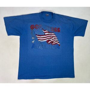 VINTAGE God Bless America Graphic T-shirt Men XL Blue USA 90s Single Stitch